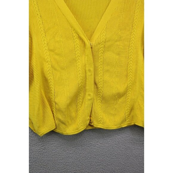 Cabi Bright Yellow Oversized Button-Up Cropped Sweater-Small-3/4 Sleeve - Picture 2 of 10